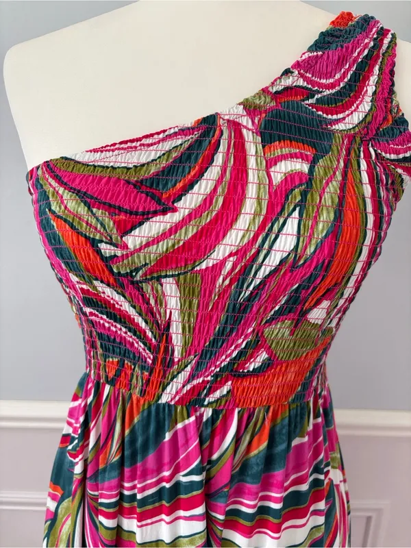 Abel the Label Anthropologie Kelissa Maxi Dress Small One Shoulder Colorful - Image 4