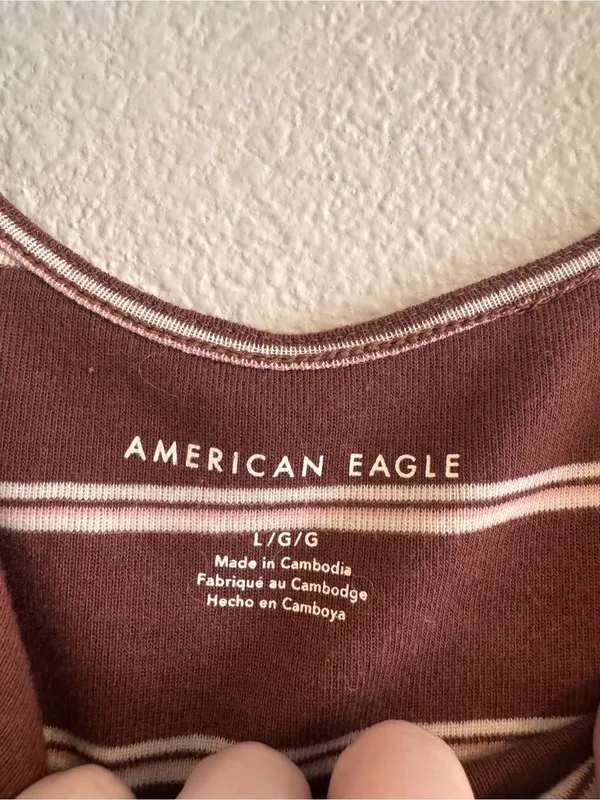 American Eagle Outfitters Brown and Cream Striped Cropped Tank - Image 2