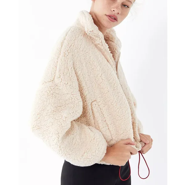 Urban Outfitters Teddy Sherpa Jacket Womens M‎ Cream Cropped Full Zip Fleece - Image 3