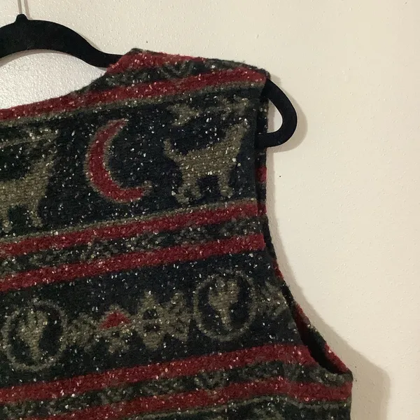 Vintage Retro Western Cowgirl Cowboy Southwestern Black Wolf Cropped Vest Medium - Image 8