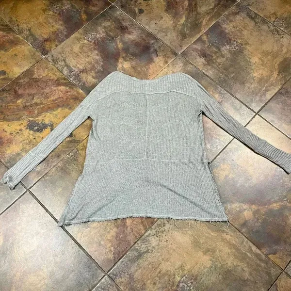 Free People Waffle Knit Thermal Distressed Drippy Asymmetrical Long Sleeve Top S - Image 13