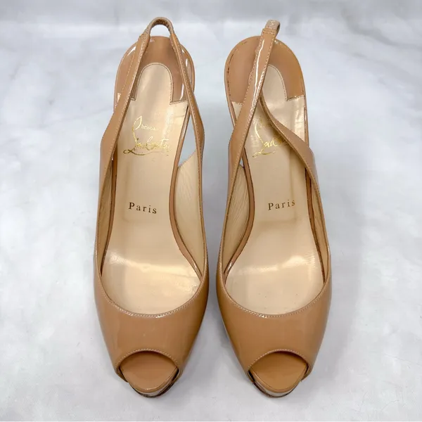 Christian Louboutin Private Number 120 Patent Leather Slingback Platform Heels - Image 3