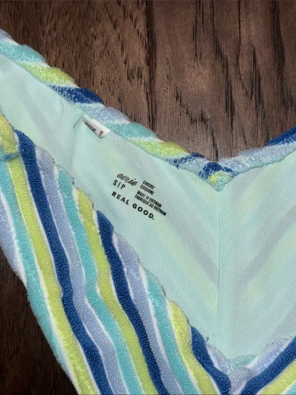Aerie Striped V-Front Women’s Bikini Bottom — Blue, Yellow, White Small - Image 2