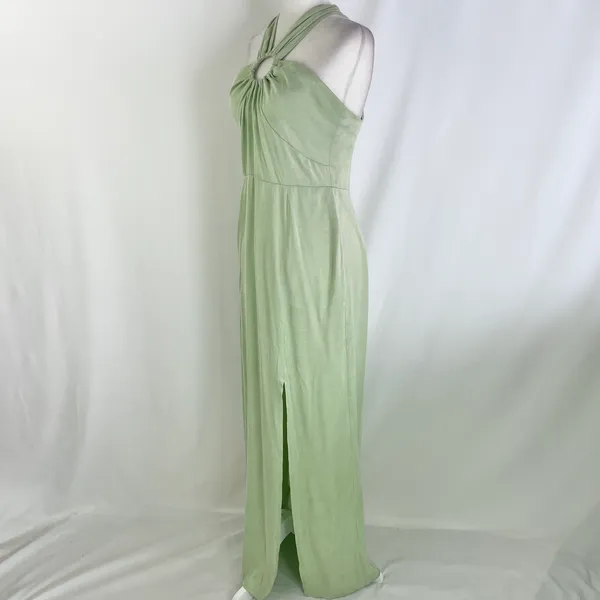 New Topshop Ring Detail Halter Neck Side Slit Maxi Dress Sage Green Size 6 - Image 12