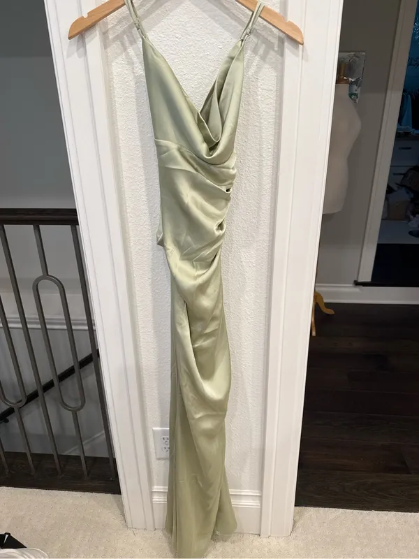Katie May Ryder Sage Satin Cowl Neck Maxi Dress L - Image 3