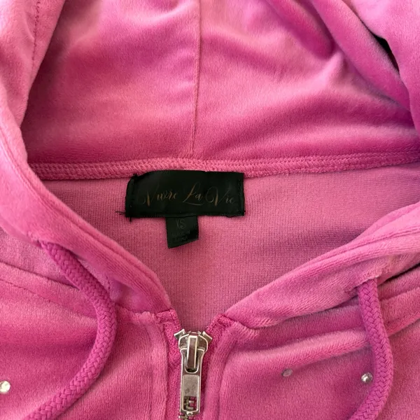 Y2K Vintage Velour Zip Up Hoodie Rhinestone McBling Baddie Track Jacket Cropped - Image 3