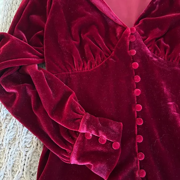 Lulus Long sleeve red velvet dress - Image 2