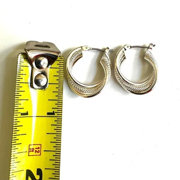 Silver tone small twisted hoop earrings - Image 4