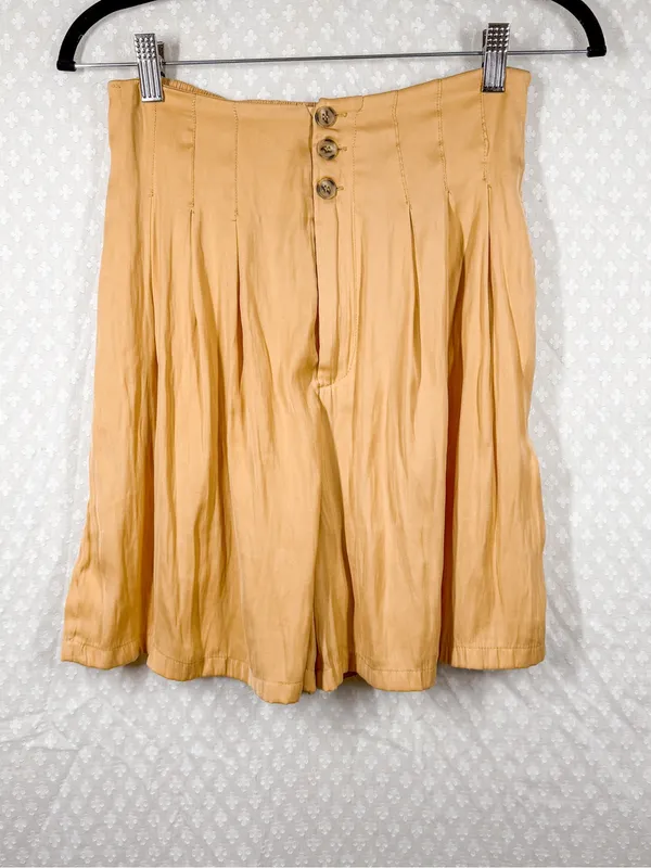 Free People‎ Yellow High Rise Pleated Satin Baggy Shorts - Image 2