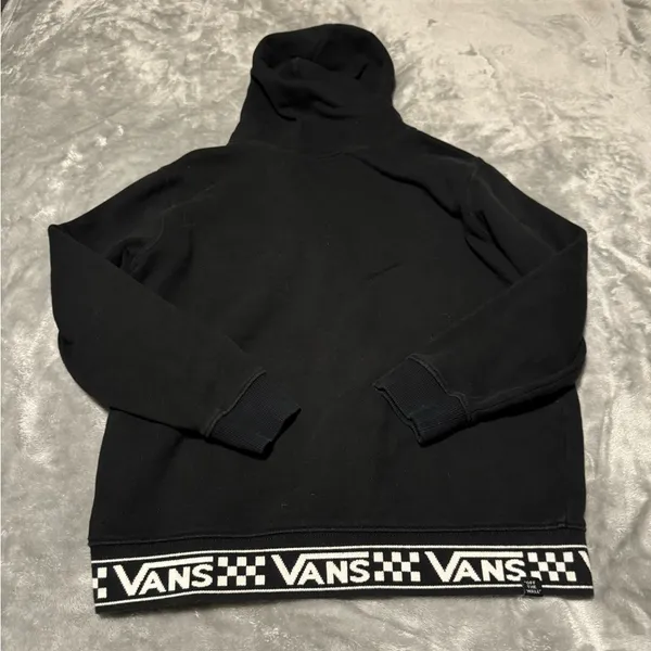 Vans Black Hoodie with White Checkered Lining - Image 2