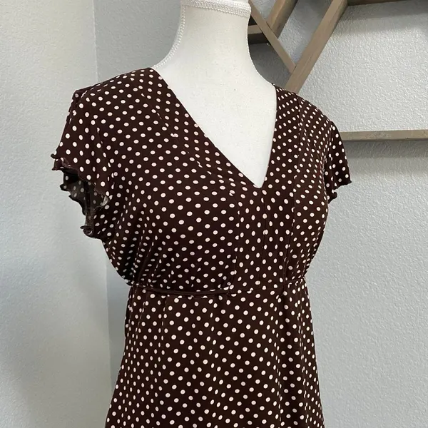 Jtb Brown Polka Dot Babydoll Tie Back Top Flutter Sleeves Cottagecore Dark Fairy - Image 2
