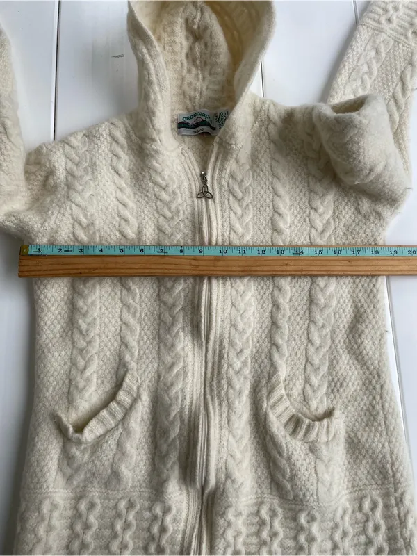 Aran Crafts Ireland 100% Wool Zip Up Chunk Knit, Size M - Image 5
