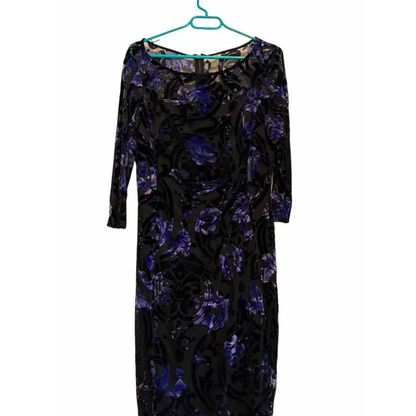 Tahari Arthur S. Levine Floral Velvet Burnout Dress - Size 10 - Image 3