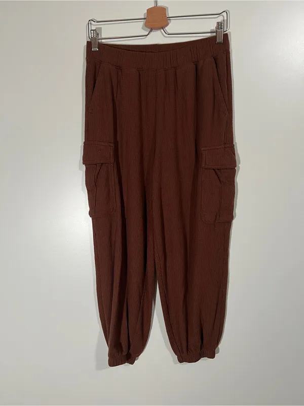 Aerie Waffle Joggers Cargo Pockets Brown Size Medium Loungewear - Image 2