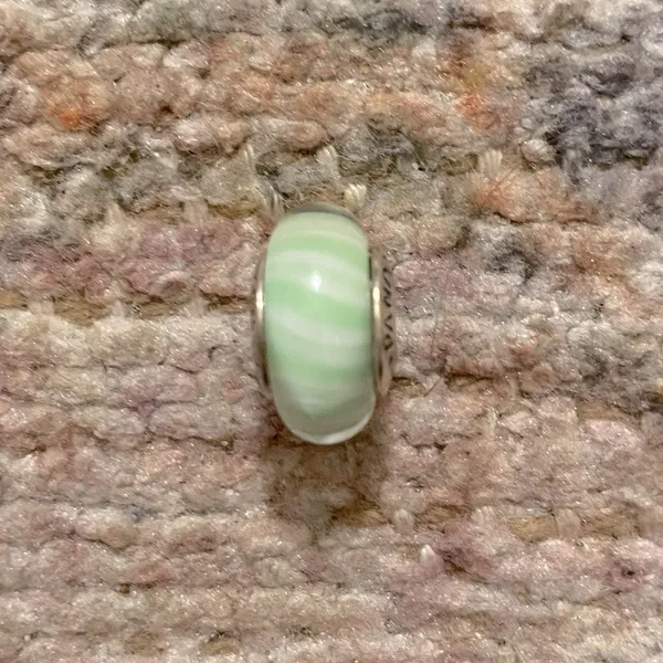 PANDORA Authentic Murano Glass Light Green Candy Stripe Charm - Image 6