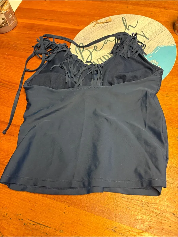 Jessica Simpson Navy Fringe Halter Camisole Top - Image 2