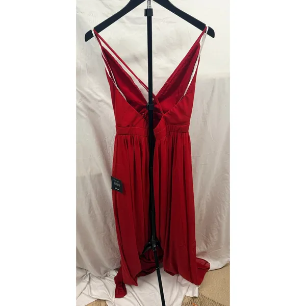 New! Lulu's Ballroom Bliss Red Pleated Deep V Chiffon Long Maxi Dress Sz Large - Image 6