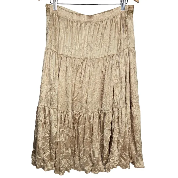 AGB Womens XL Tiered Midi Skirt Beige Sequins‎ Waist USA Made Vintage - Image 2