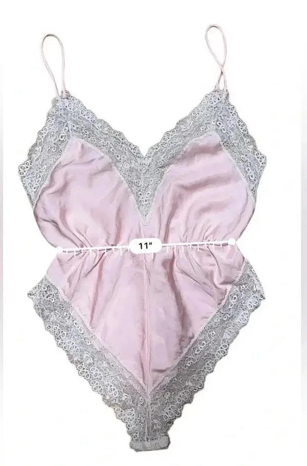 Vintage Ms. Leslee Pink Teddy Bodysuit Romper French Cut Tagged Large Fits Small - Image 7