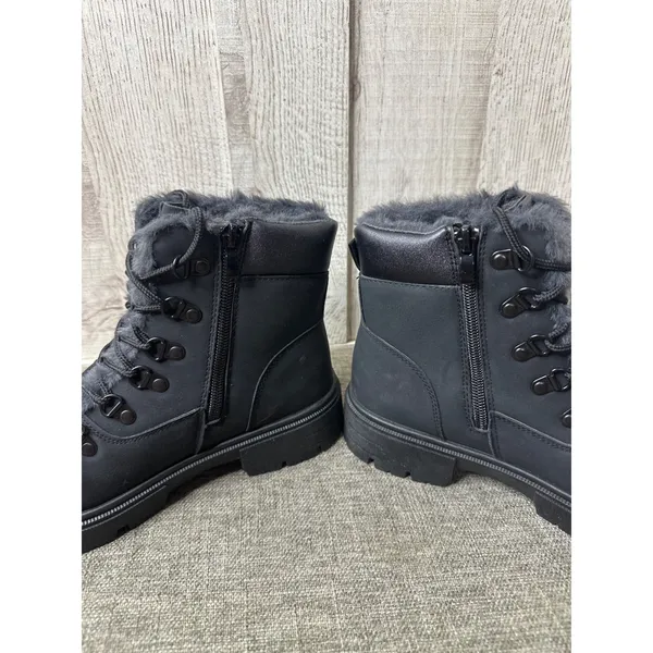 Womens Sz 7 Black Faux Fur-Lined Boots Side Zipper & Lace-Up Emo Goth Grunge - Image 5