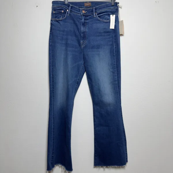 NEW Mother Anthropologie Women Jeans 34 Blue High Rise Flare Raw Take it Easy - Image 2