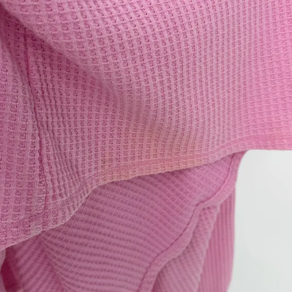 We The Free Free People Pink Waffle Knit Asymmetrical V-Neck Thermal Top S - Image 3