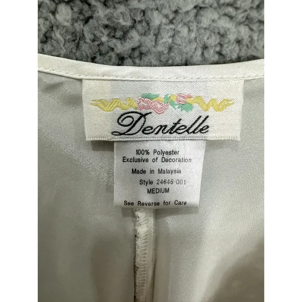 Vtg Dentelle Satin Slip Dress Womens Medium Ivory Bridal Nightgown Lace Rosettes - Image 8