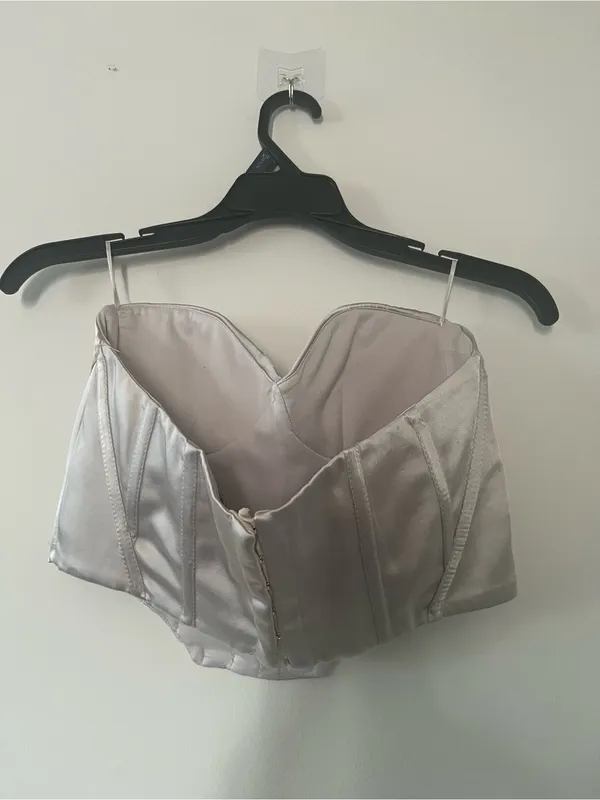 Zara Silver Satin Corset Bustier Top Medium Strapless Shapewear - Image 4