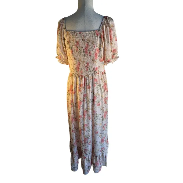 Scarlet Darkness Women’s L Pink Floral Smocked Square Neck Puff Sleeve Dress - Image 5