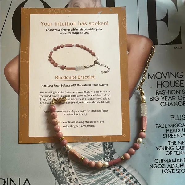 Rhodonite Bracelet with Gold Accents adjustable natural stones BNWT - Image 7