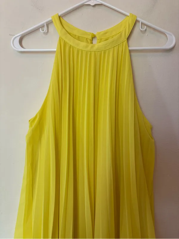 ZARA Pleated Halter Neck Sleeveless A-Line Mini Dress Yellow Sz XS - Image 4