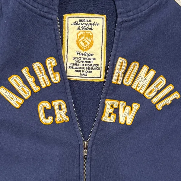Abercrombie Full Zip Hoodie Jacket Y2K Spell Out Varsity Logo Preppy Navy Blue L - Image 5