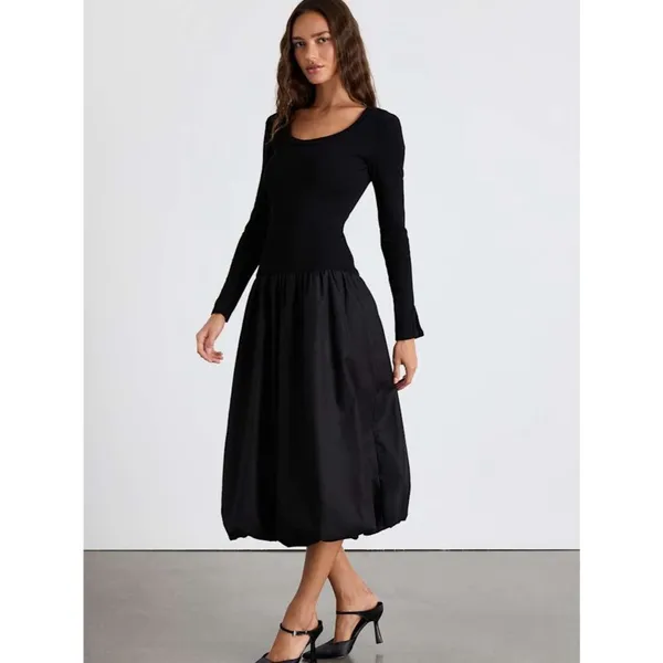 Lulus Sophisticated Chic Black Mixed Media Midi Dress Size Small NWT Cocktail - Image 3