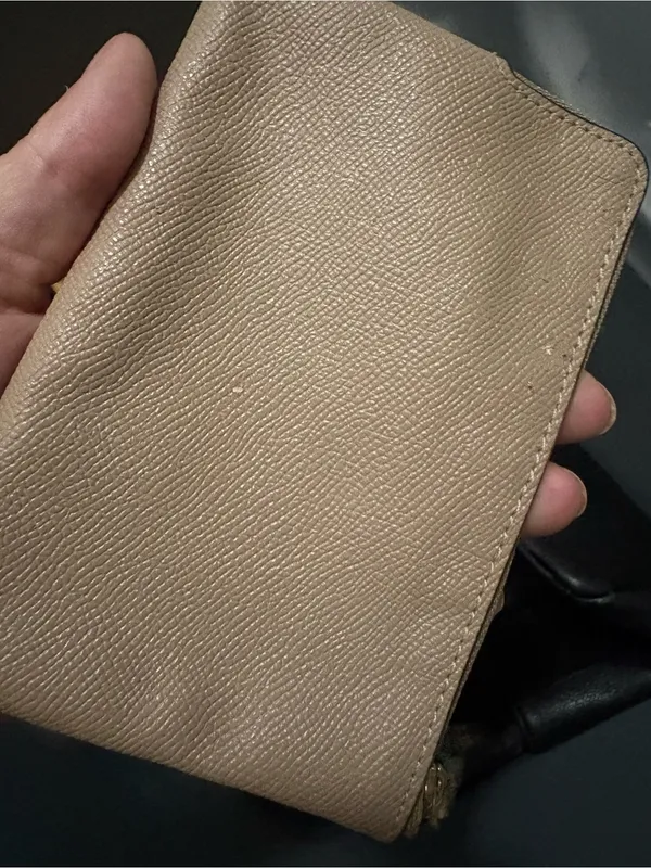 Coach Pebbled Leather Wristlet in Taupe with Gold Logo - Image 2