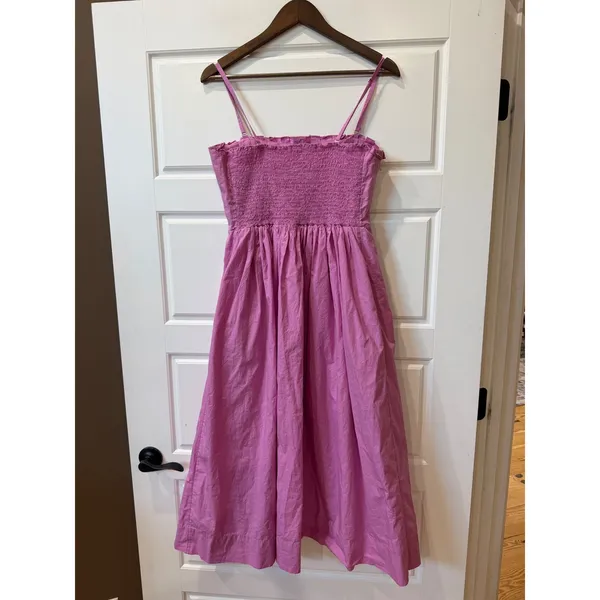 Free People Lilah Pink Pleated Tube Midi Dress Smocked Back Large - Image 6