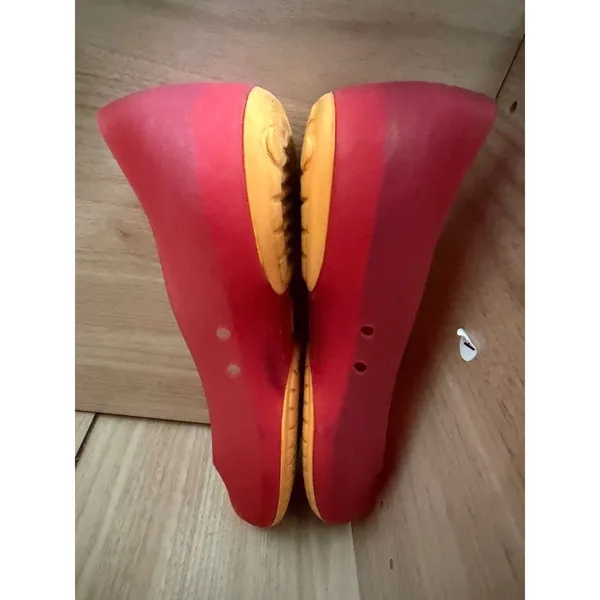 Crocs sz 6 Carlie Jelly Red Peep Toe Textured Translucent Slip On Flats Casual - Image 7