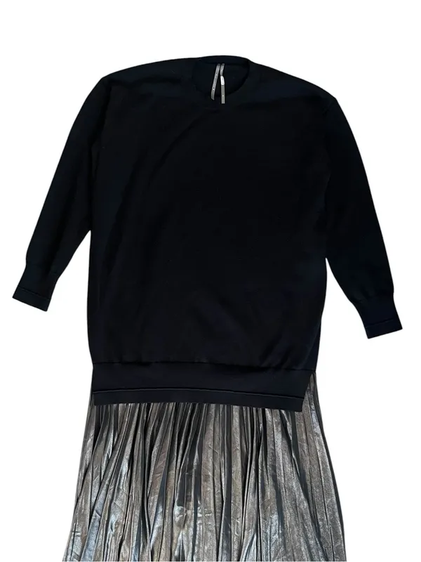 Anthropologie Women’s Twofer Black Knit Oversized Sweater Pleated Midi Dress S - Image 3