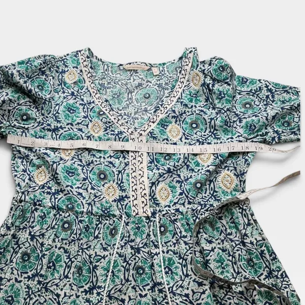 Soft Surroundings Teal Floral Block Print Tiered Midi Dress 2FW00 Small - Image 6