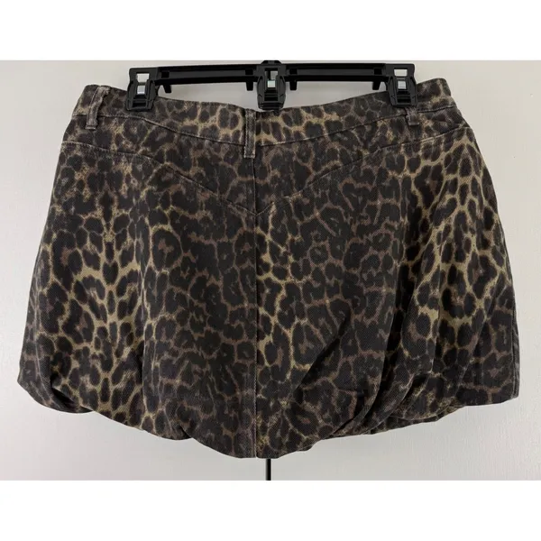 Steve Madden Simona Leopard Print Bubble Mini Skirt‎ Y2K Indie Sleaze Denim 30 - Image 3