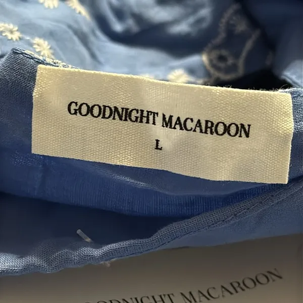 GOODNIGHT MACAROON size large side zip lined square neck blue eyelet dress NWT - Image 6