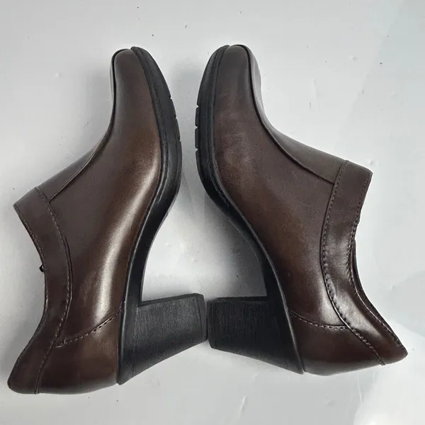 Clarks Womens Dark Brown Leather Square Toe Block Heel Ankle Booties‎ 9M - Image 3