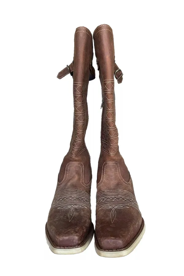 Durango Crush Women's Vintage Brown Belted Collar Western Boot US6.5 Very New Cowbay - Image 4