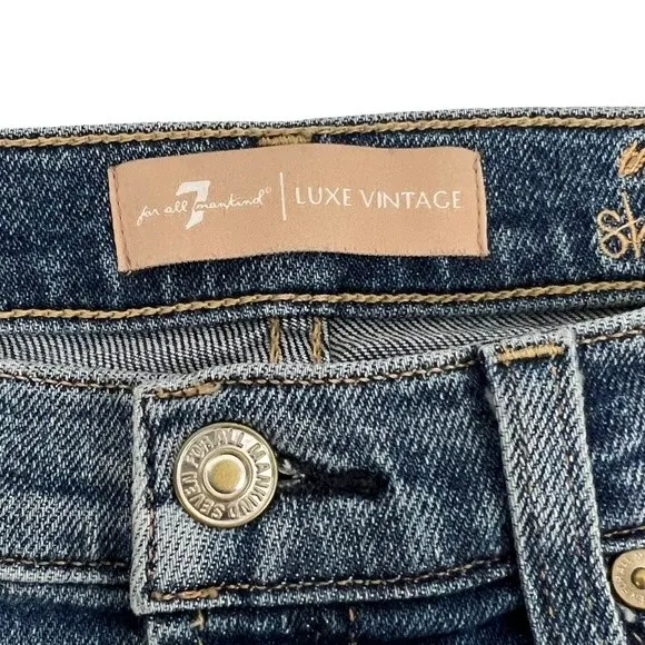 7 For All Mankind Luxe Vintage Skinny Jeans With Metallic Chevron Stripe Size 26 - Image 8