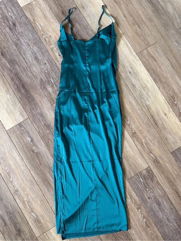 Forever 21 Teal Satin Slip Maxi Dress - Image 5