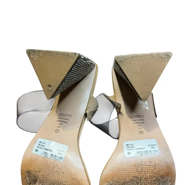 Schutz Shoes Womens Size 8 Beige Vinyl Ariellen Wedge Slide‎ Sandals Rhinestone - Image 12