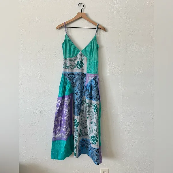 Free People Teal, Lavender, Mint Patchwork Midi Dress - Image 2