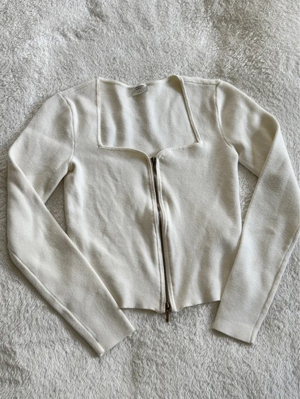 Abercrombie & Fitch White Zip Up Long Sleeve Shirt - Image 11