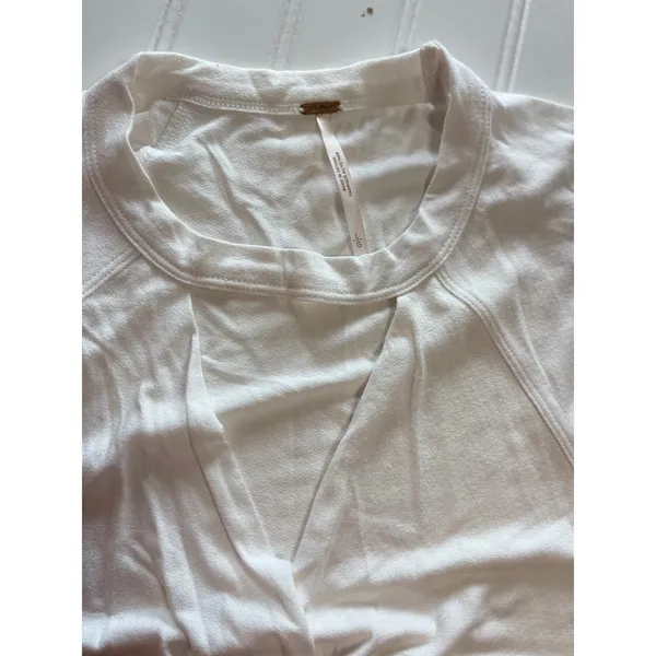 Free People White Knot Front Choker Keyhole Neckline‎ Short Sleeve Top Large - Image 4