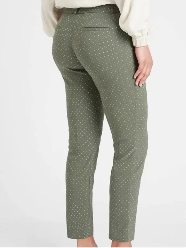 NWT Banana Republic Sloan Women’s Olive Green Polka Dot Dress Pants Size 6P - Image 2