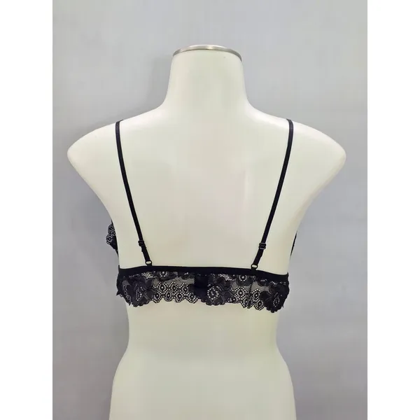 Black Goth Fairy Whimsy Romantic Boudoir Bridal Cottage Lingerie Lace Bralette L - Image 2